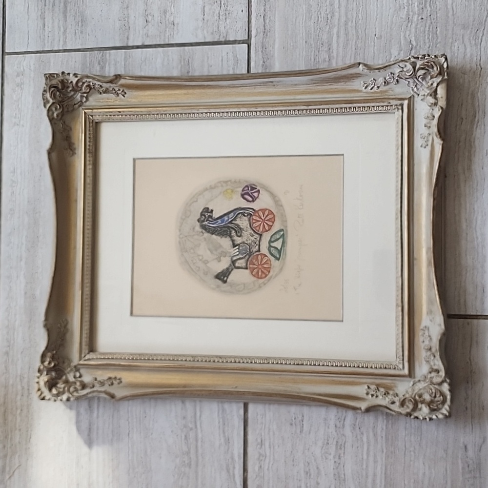 Vintage Horse Carriage Art Print in Ornate Frame 1971